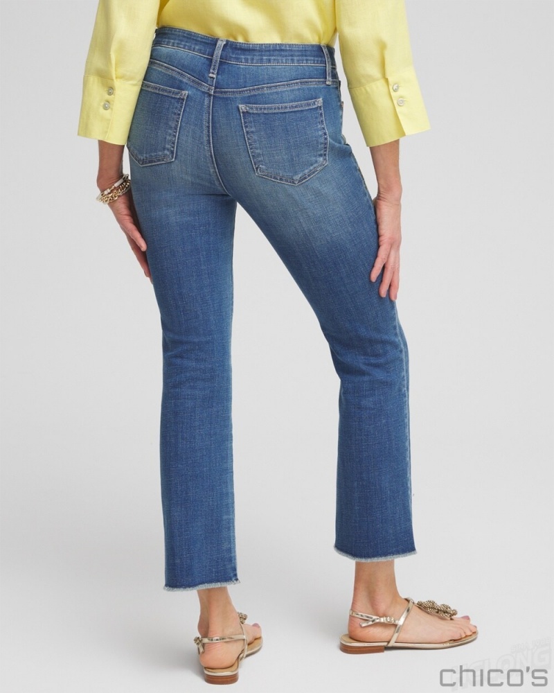 Chico's Petite Girlfriend Embellished Kick Flares Jeans & Denim Winter Sky Indigo | 170-LJYIPF