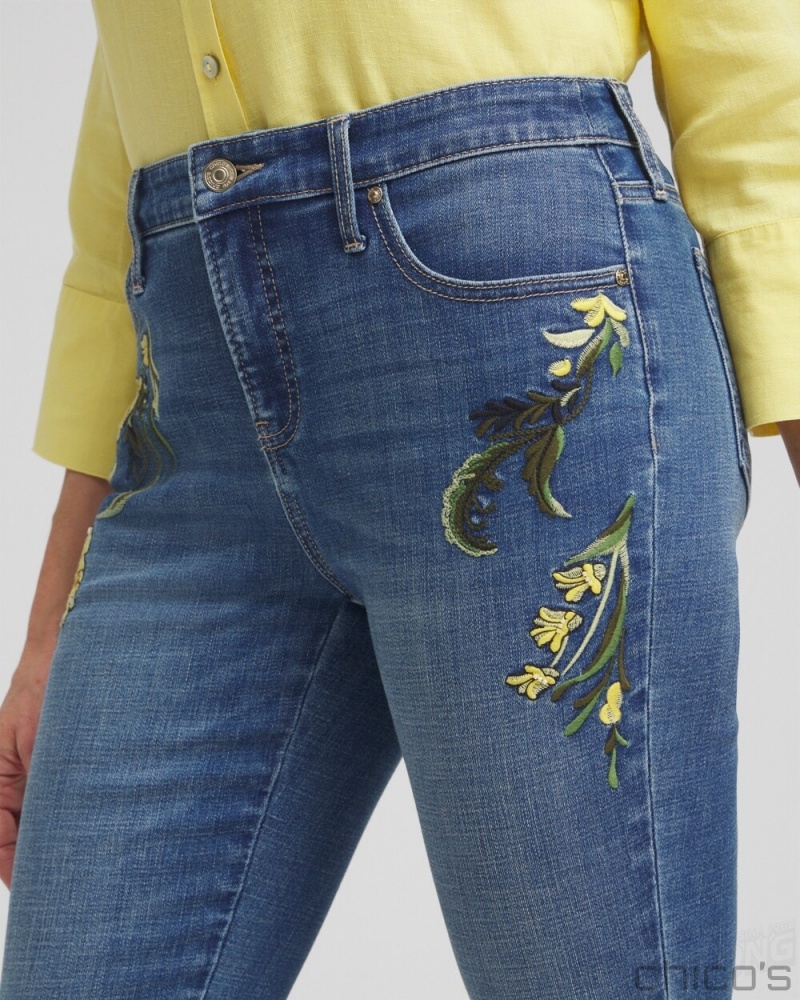 Chico's Petite Girlfriend Embellished Kick Flares Jeans & Denim Winter Sky Indigo | 170-LJYIPF