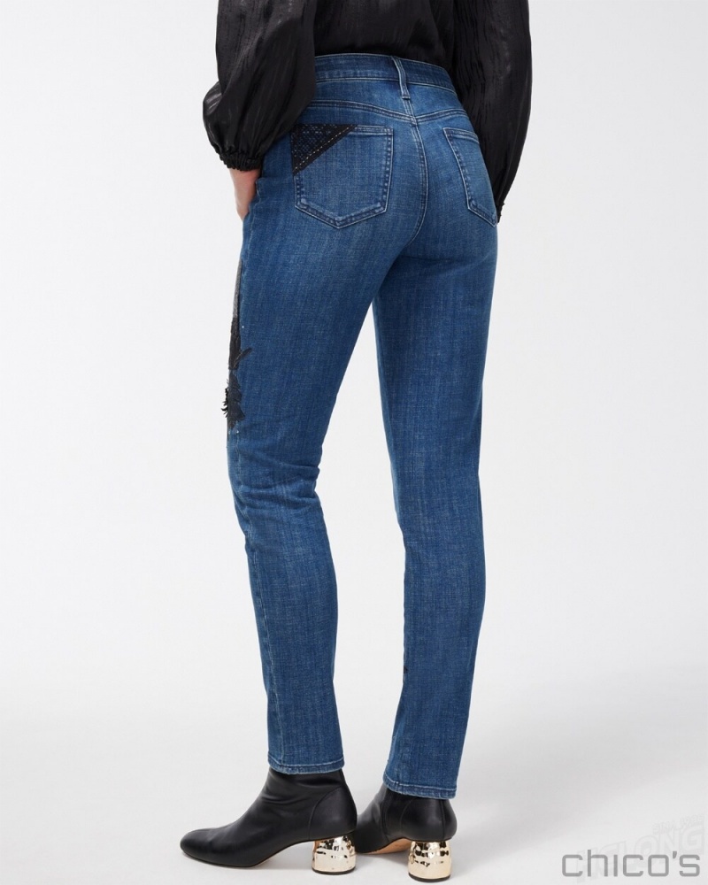 Chico's Petite Girlfriend Patchwork Ankle Jeans Jeans & Denim Mount Muir Indigo | 239-ZGECVI