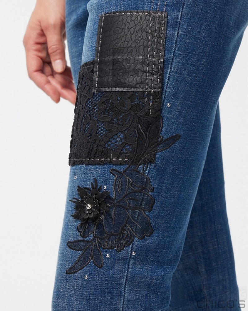 Chico's Petite Girlfriend Patchwork Ankle Jeans Jeans & Denim Mount Muir Indigo | 239-ZGECVI