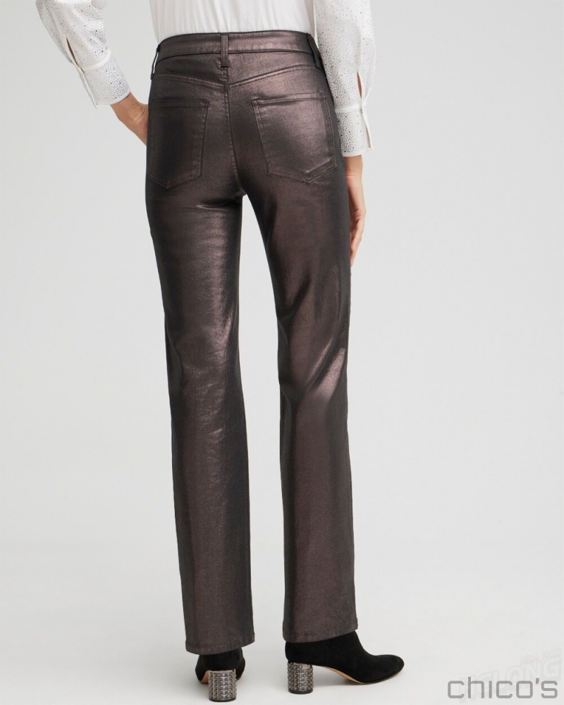 Chico's Petite High Rise Coated Straight Jeans Jeans & Denim Gunmetal | 189-VIWGAS