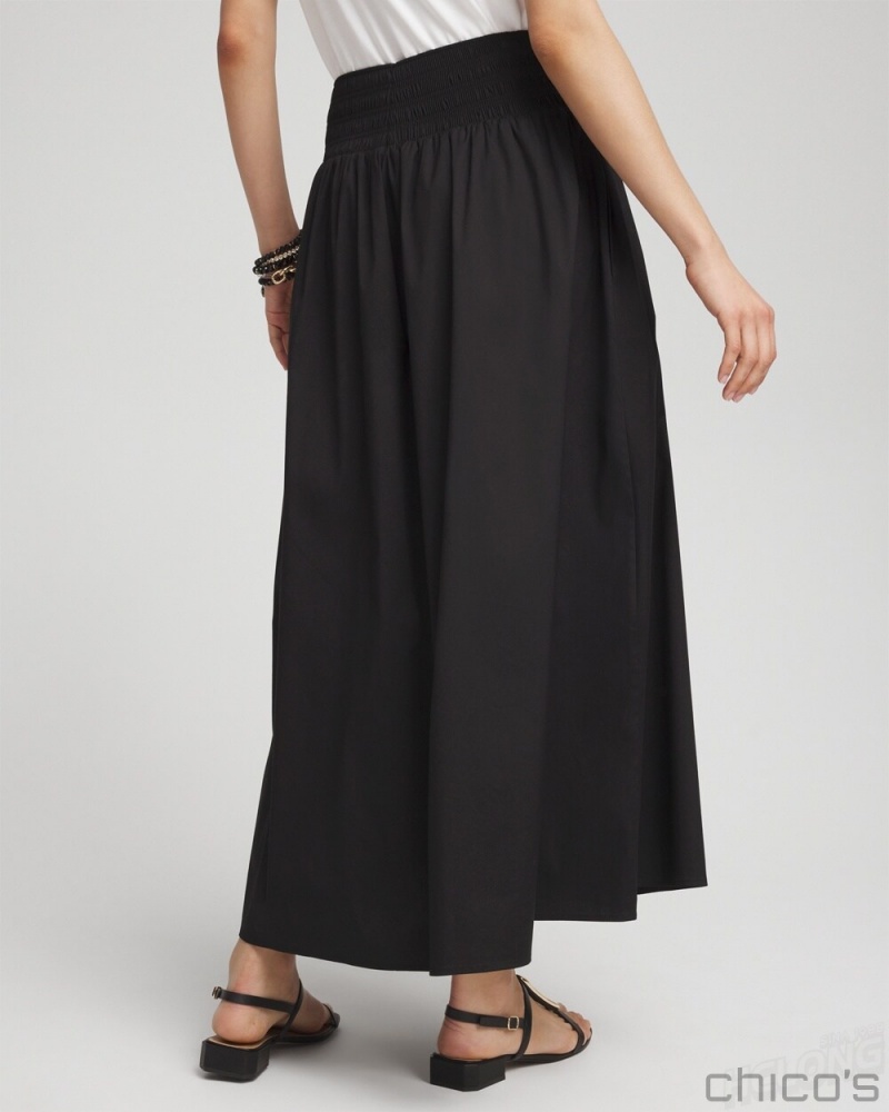 Chico's Petite Poplin Smocked Waist Maxi Skirt Dresses & Skirts Black | 589-HIVEFS