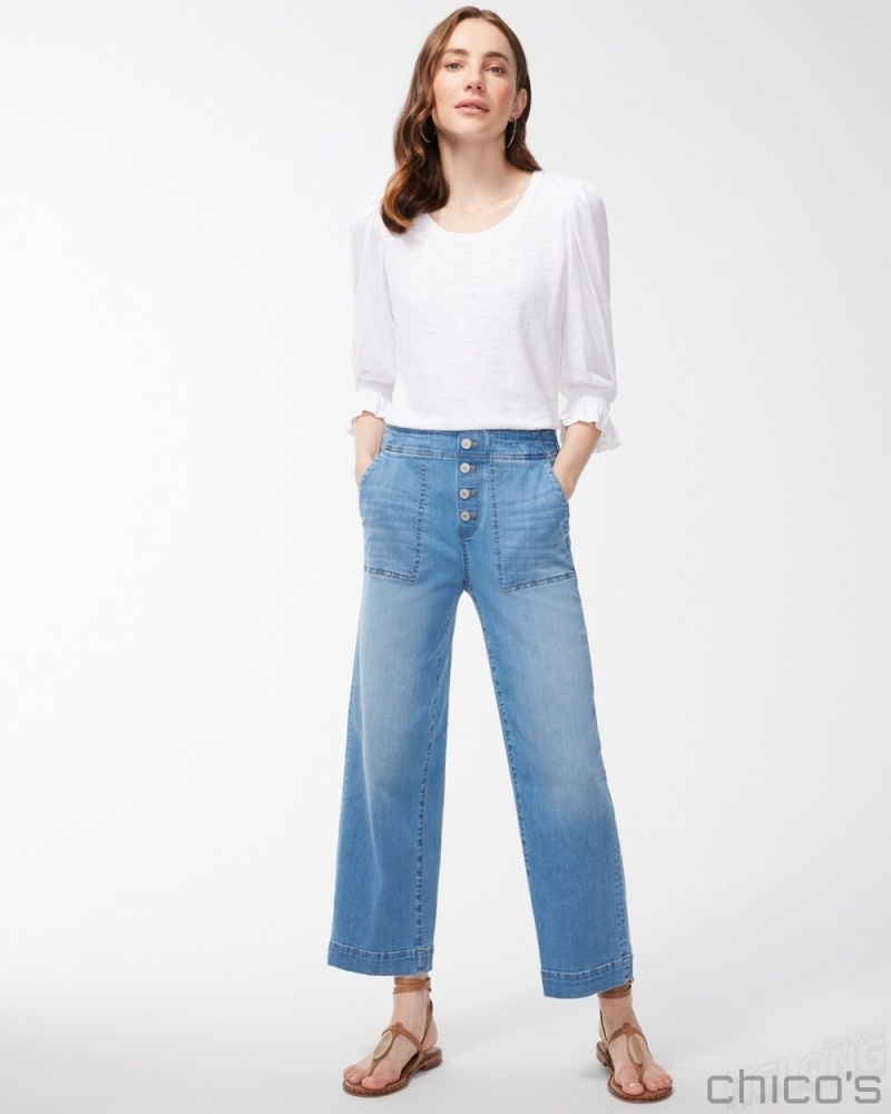 Chico's Petite Pull-On Wide Leg Ankle Jeans Jeans & Denim Amilla Indigo | 803-NZYTRB