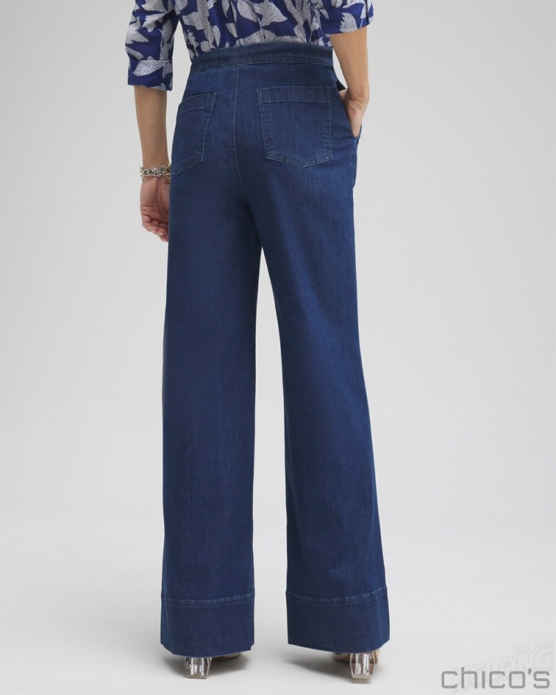 Chico's Petite Pull-on Drawstring Wide Leg Jean Jeans & Denim Waikiki Indigo | 740-PLFMQS