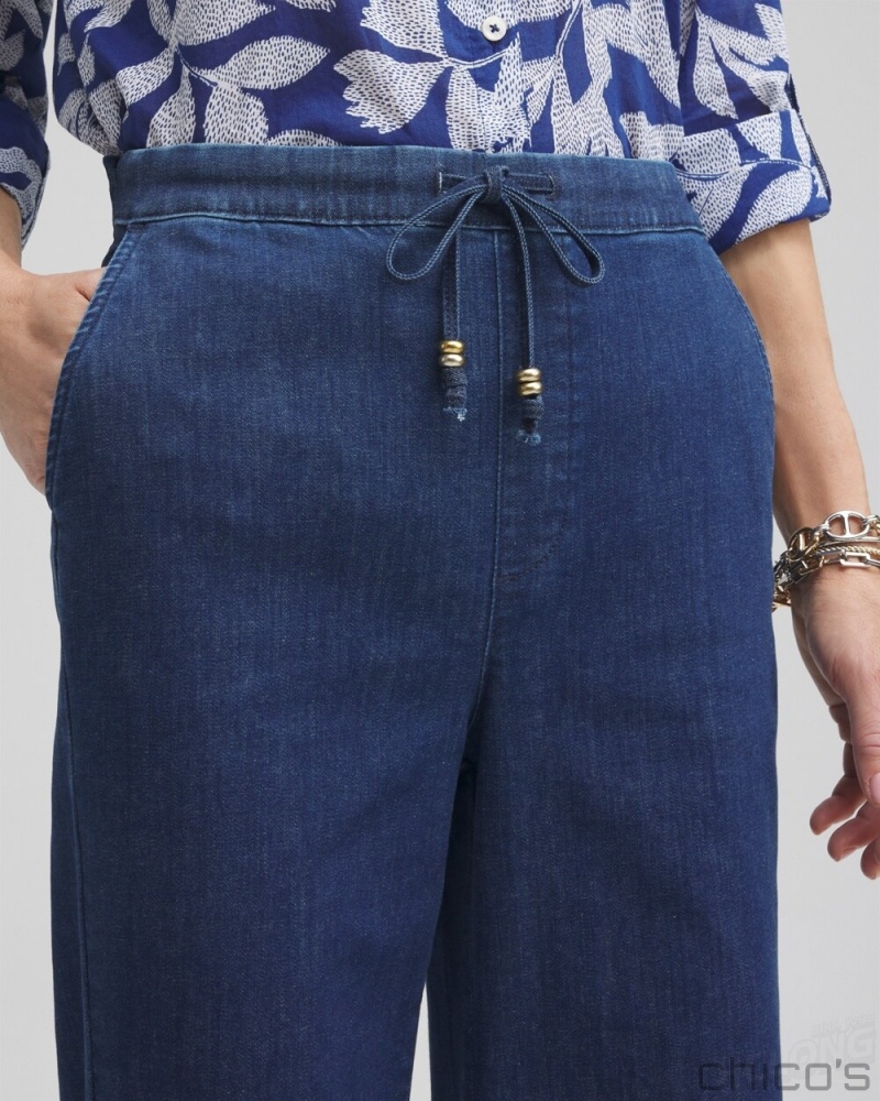 Chico's Petite Pull-on Drawstring Wide Leg Jean Jeans & Denim Waikiki Indigo | 740-PLFMQS