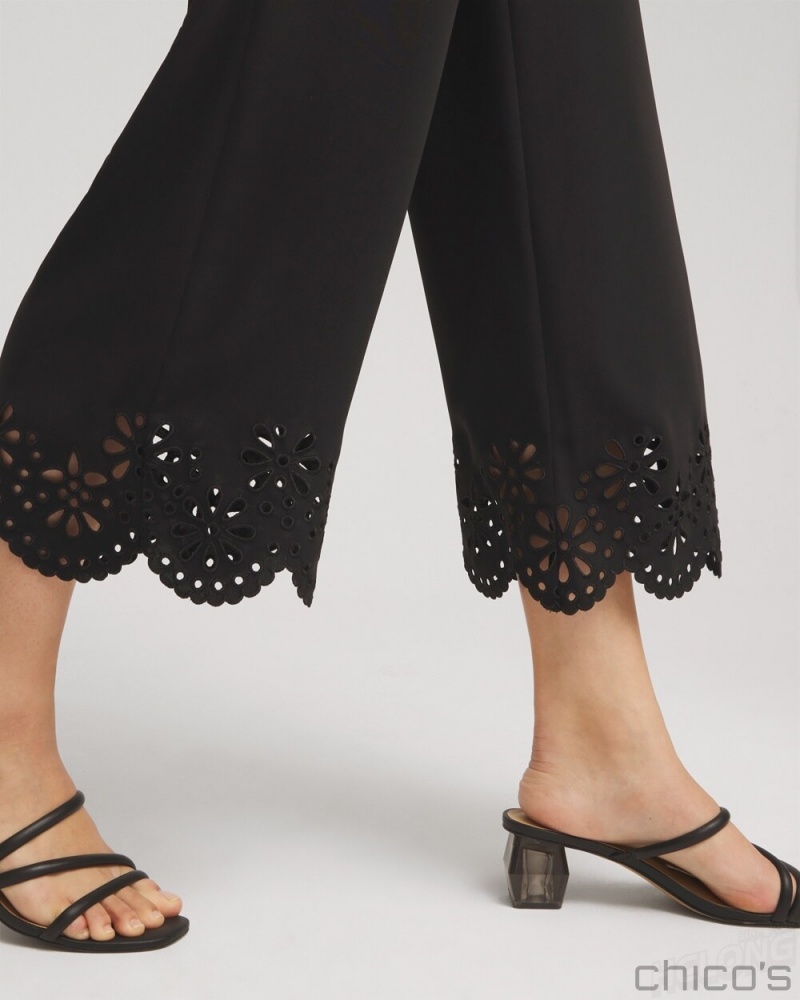 Chico's Petite Satin Eyelet Hem Culottes Pants Black | 168-HLFXCA