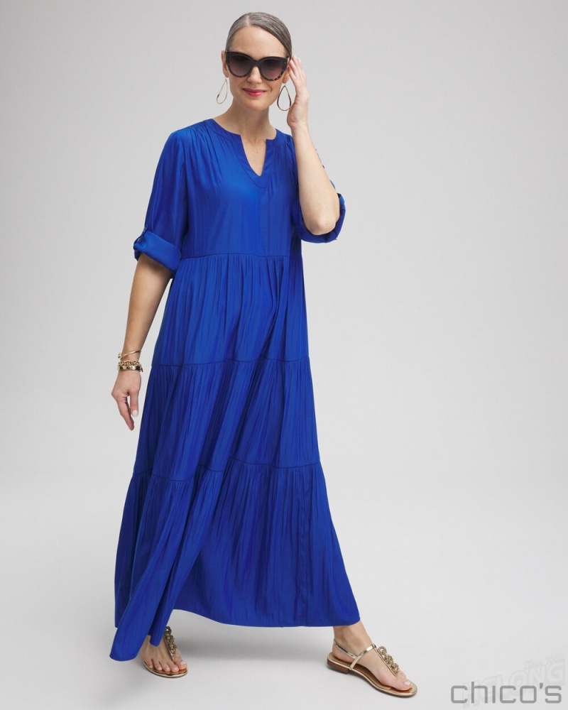 Chico's Petite Tiered A-line Maxi Dress Dresses & Skirts Intense Azure | 409-GYZOEM