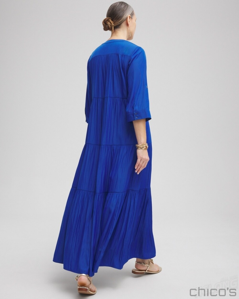 Chico's Petite Tiered A-line Maxi Dress Dresses & Skirts Intense Azure | 409-GYZOEM