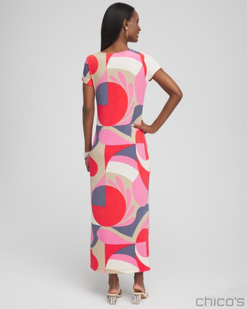 Chico's Petite Travelers Abstract Maxi Dress Dresses & Skirts Watermelon Punch | 359-IWOHNM