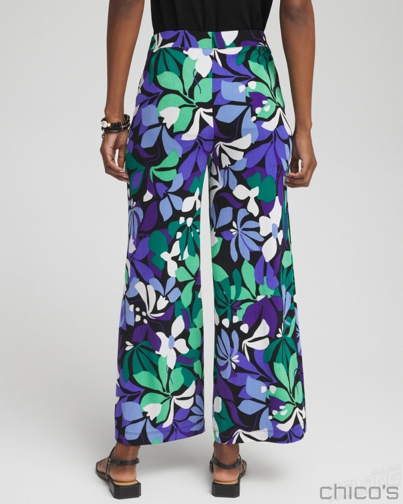 Chico's Petite Travelers Floral Cropped Pants Pants Purple Nightshade | 194-OSPNJE