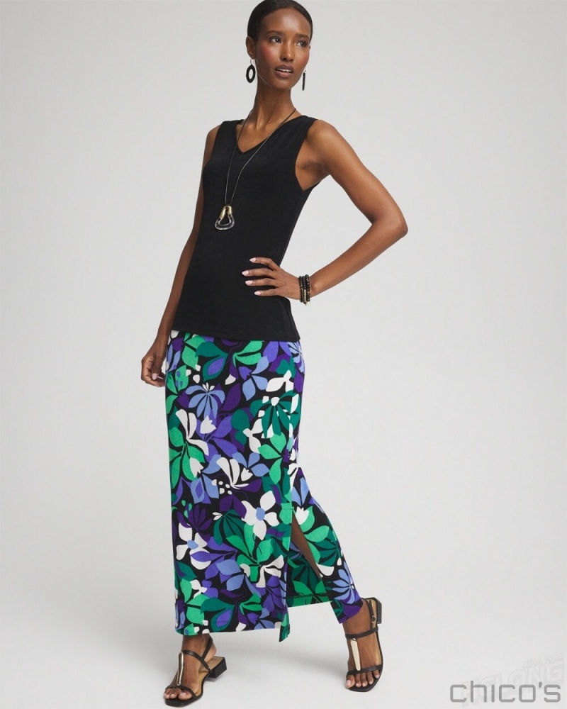 Chico's Petite Travelers Floral Maxi Skirt gives Dresses & Skirts Purple Nightshade | 612-RDBVMK