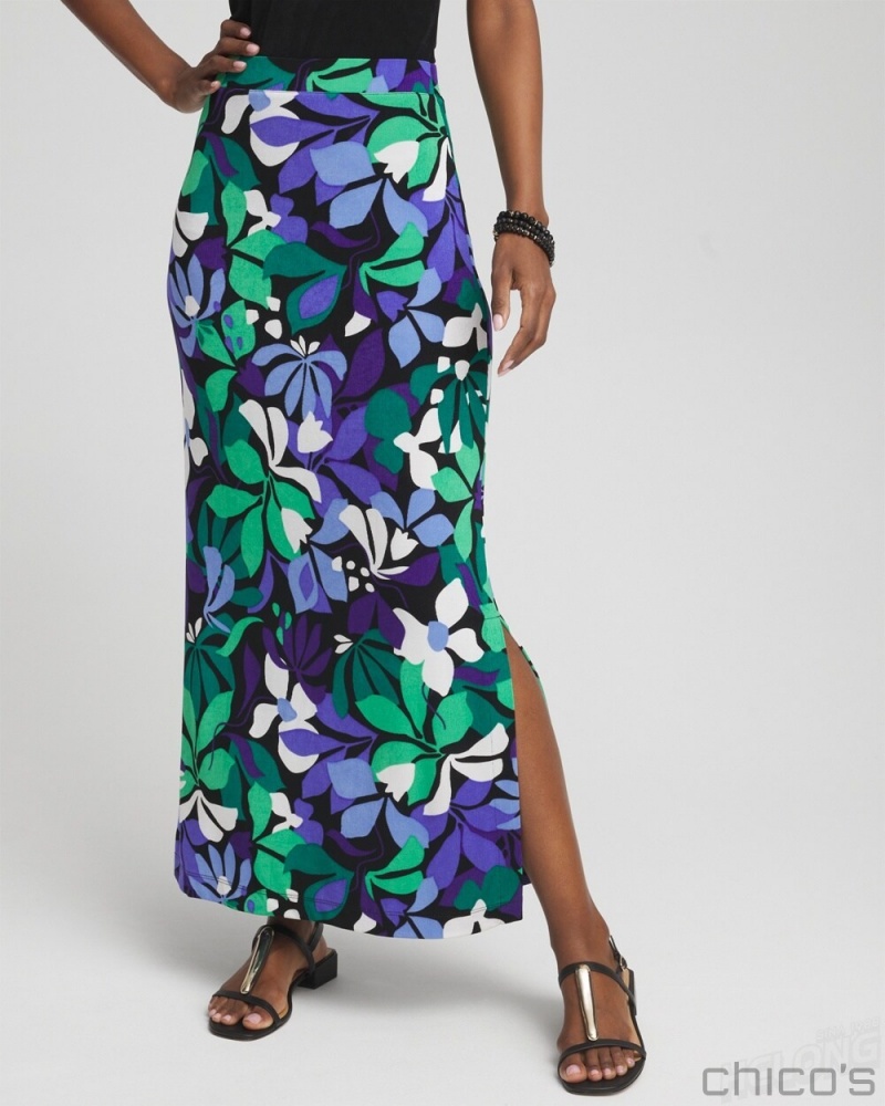 Chico\'s Petite Travelers Floral Maxi Skirt gives Dresses & Skirts Purple Nightshade | 612-RDBVMK