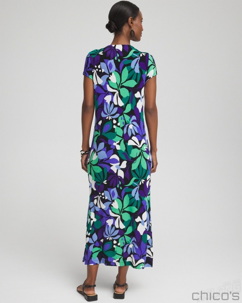 Chico's Petite Travelers Floral V-neck Maxi Dress Dresses & Skirts Purple Nightshade | 053-NJZHUD