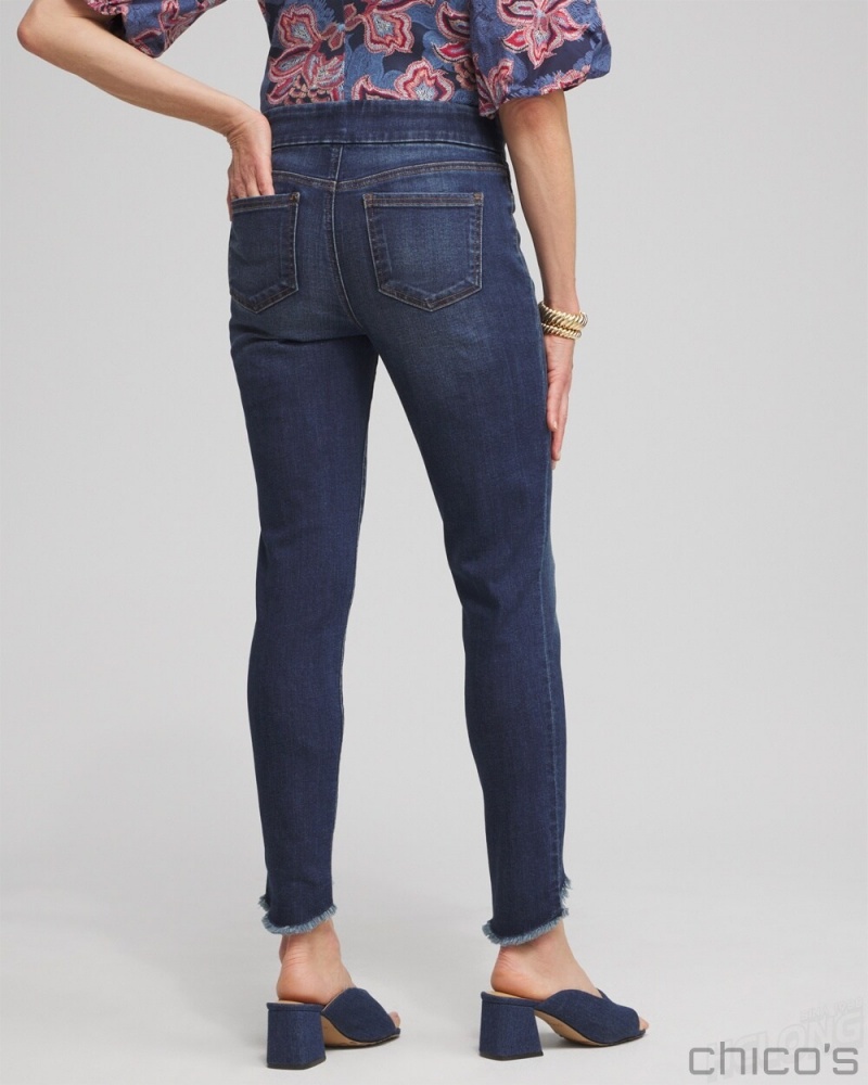 Chico's Petite Tulip Hem Pull-on Ankle Jeggings Pants Inverness Indigo | 038-XNBFMY