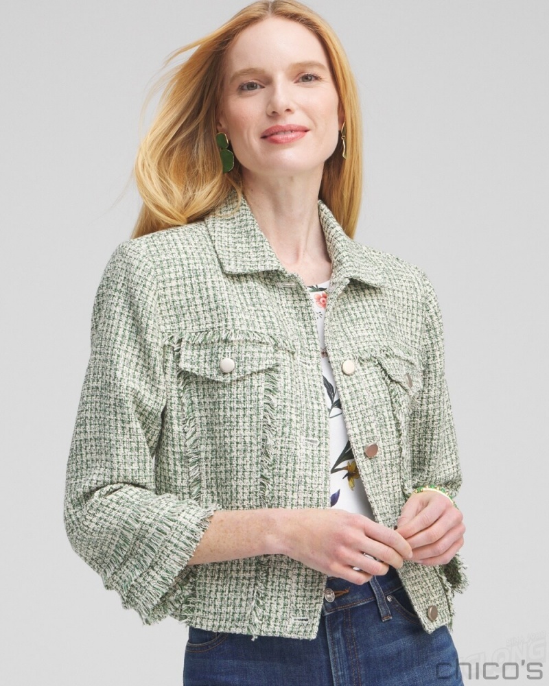 Chico's Petite Tweed Jacket Jackets Verdant Green | 427-KWZCMU