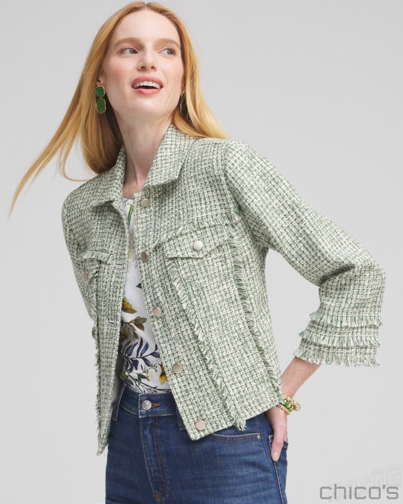 Chico\'s Petite Tweed Jacket Jackets Verdant Green | 427-KWZCMU