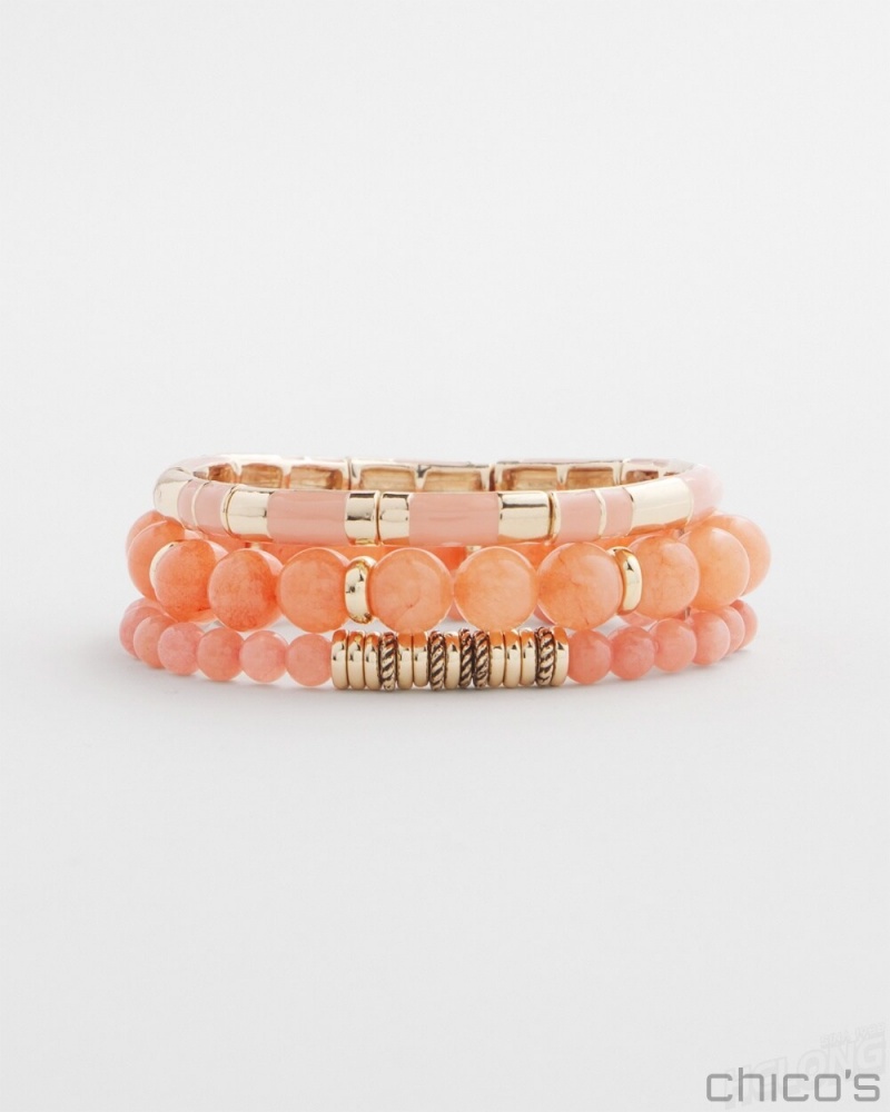 Chico's Pink Jade Beaded Stretch Bracelet Bracelets Pink Clay | 520-RIATGC