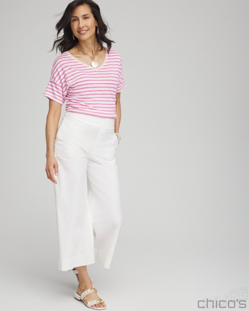 Chico's Pink Stripe Sweater Trim Tee Tees & Tanks DELIGHTFUL PINK | 784-QZITYV