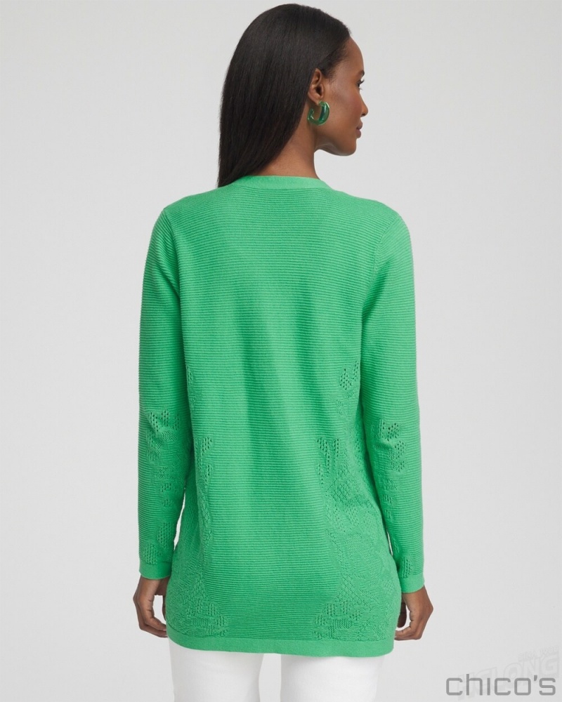 Chico's Placed Pointelle Cardigan Sweaters GRASSY GREEN | 371-EINBQJ