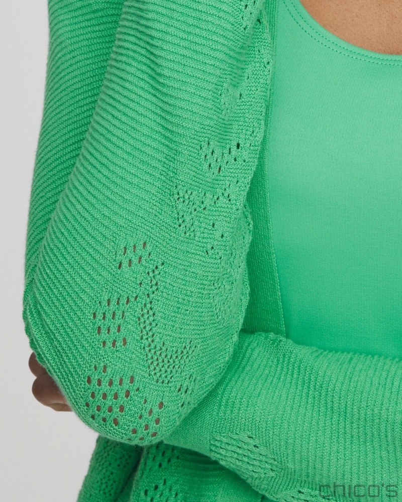 Chico's Placed Pointelle Cardigan Sweaters GRASSY GREEN | 371-EINBQJ