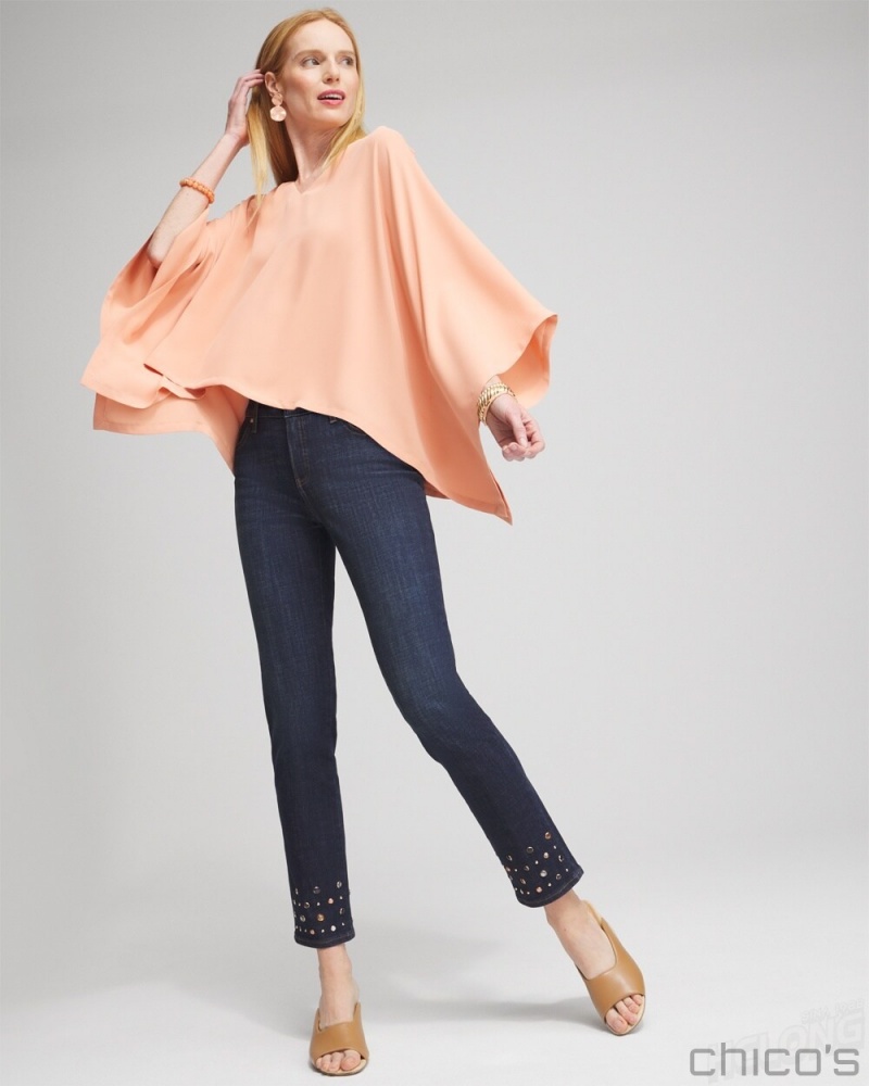 Chico's Pleated V-neck Poncho Ponchos & Ruanas Pink Clay | 813-ISBJFW