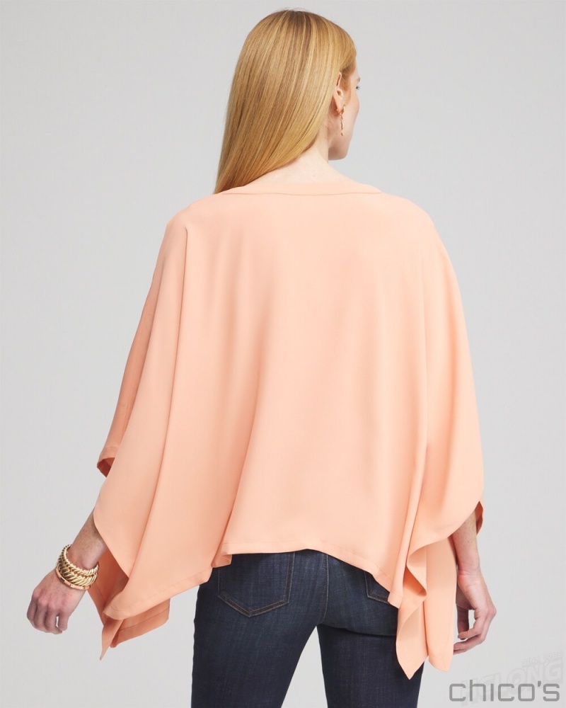 Chico's Pleated V-neck Poncho Ponchos & Ruanas Pink Clay | 813-ISBJFW