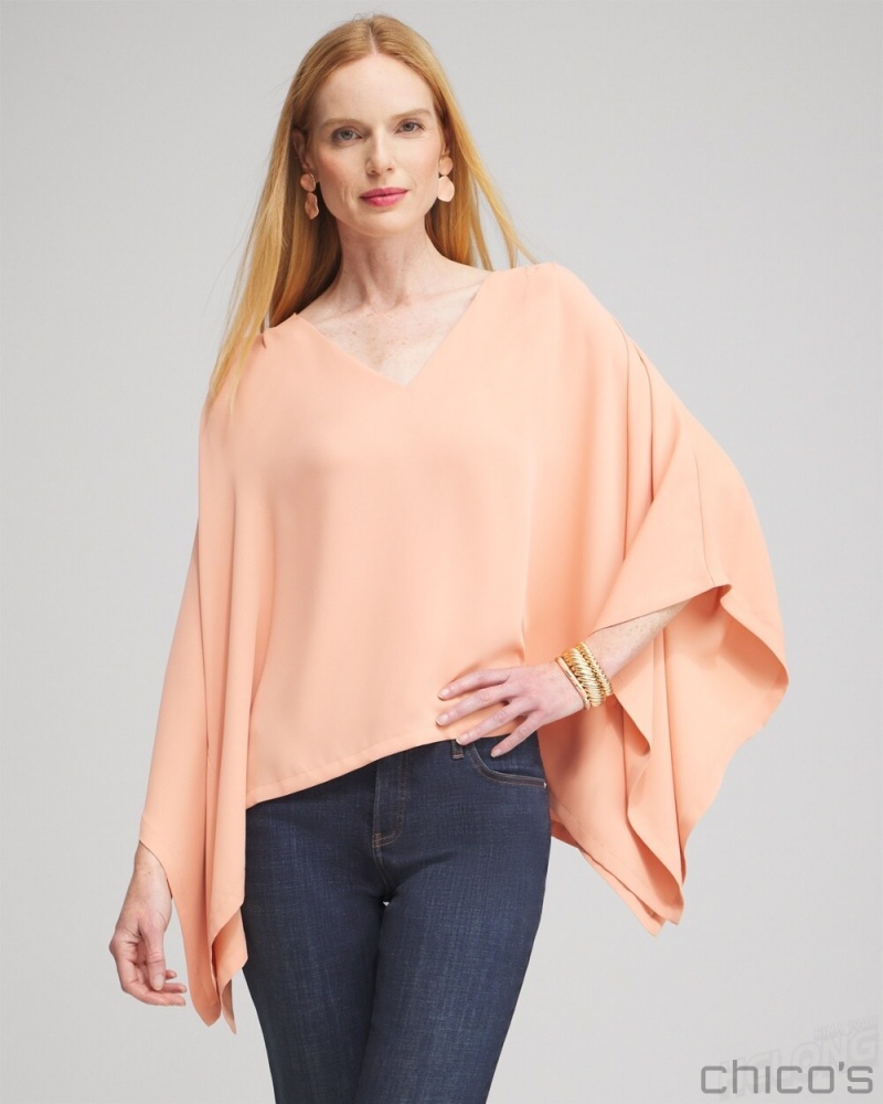 Chico\'s Pleated V-neck Poncho Ponchos & Ruanas Pink Clay | 813-ISBJFW