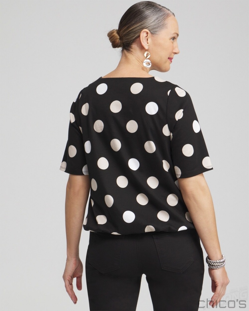 Chico's Polka Dot Bubble Hem Top Tees & Tanks Black | 738-AXCZYE