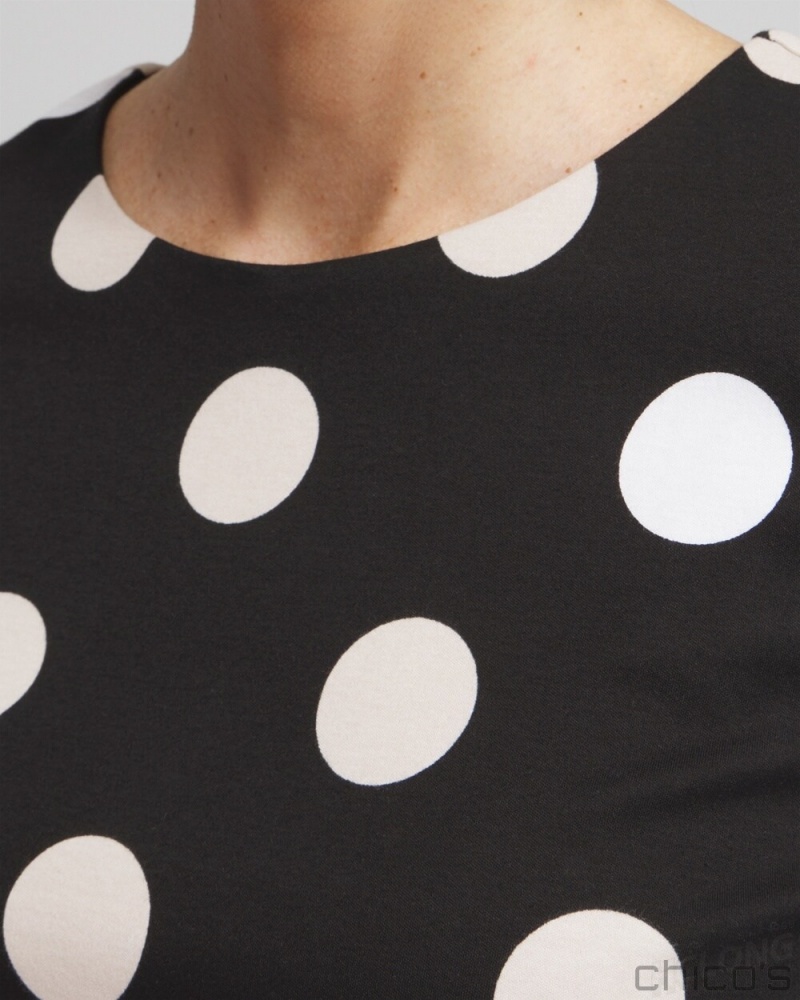 Chico's Polka Dot Bubble Hem Top Tees & Tanks Black | 738-AXCZYE