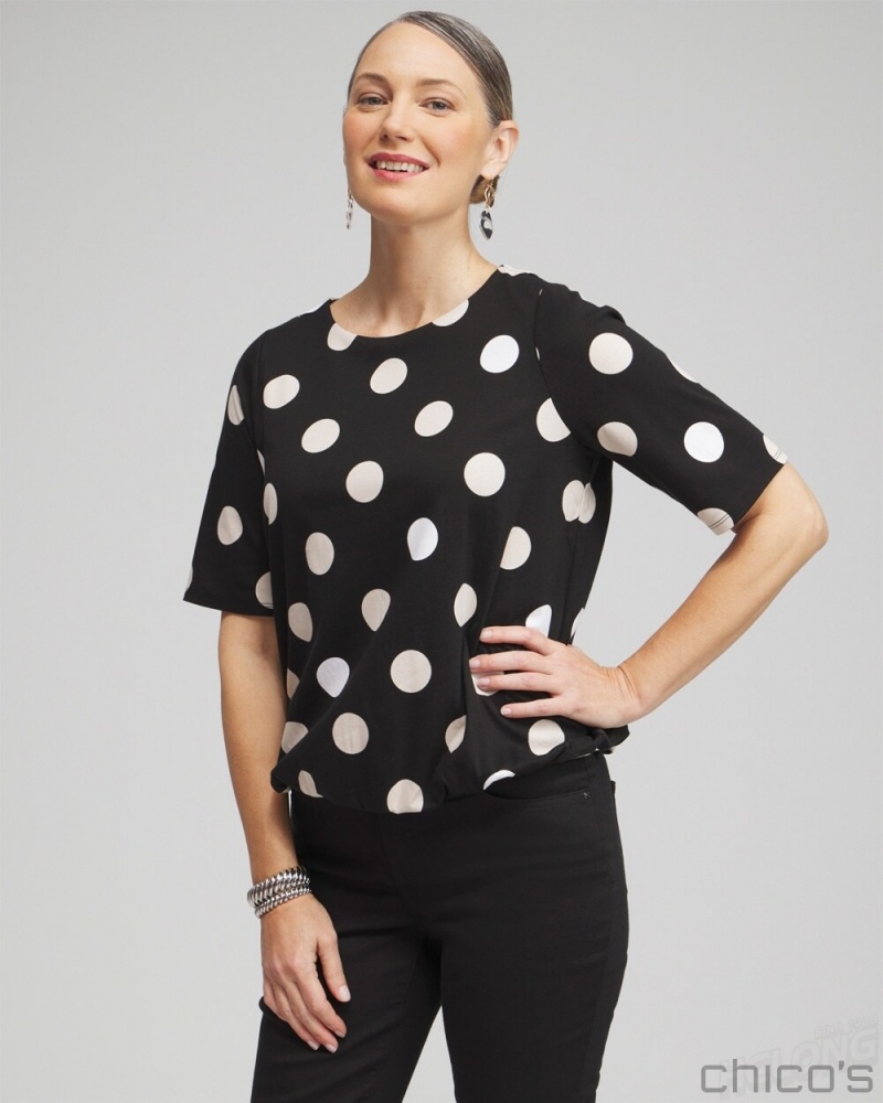 Chico\'s Polka Dot Bubble Hem Top Tees & Tanks Black | 738-AXCZYE