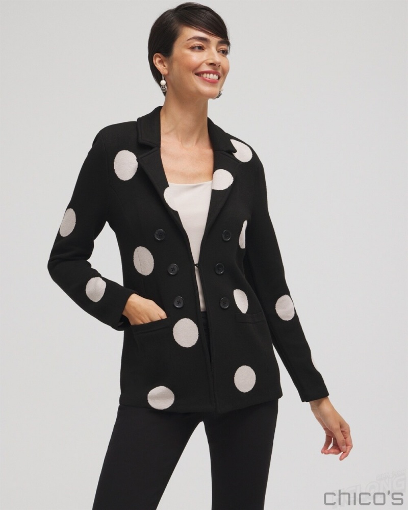 Chico's Polka Dot Cardigan Blazer Jackets & Coats Black | 531-QYOCGN