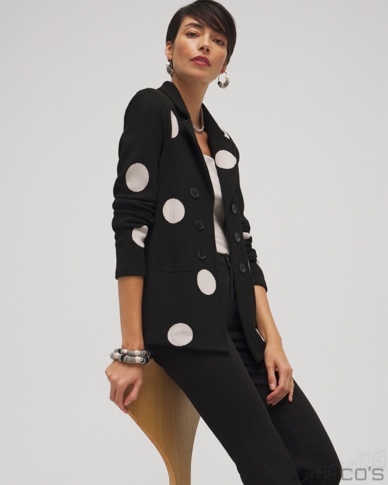 Chico's Polka Dot Cardigan Blazer Jackets & Coats Black | 531-QYOCGN