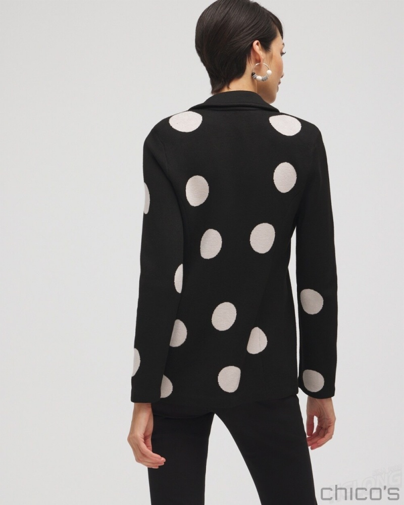 Chico's Polka Dot Cardigan Blazer Jackets & Coats Black | 531-QYOCGN