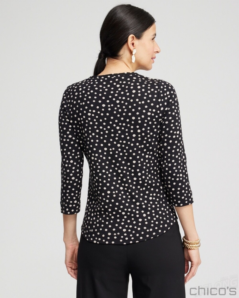 Chico's Polka Dot Everyday 3/4 Sleeve Tee Tees & Tanks Black | 207-RYHJKV