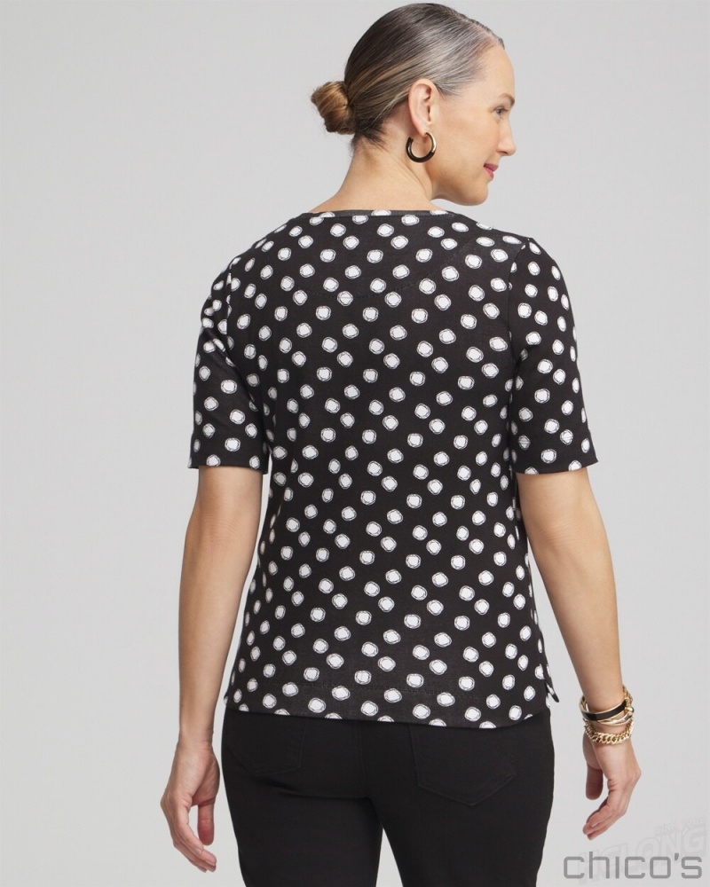 Chico's Polka Dot Everyday Elbow Sleeve Tee Tees & Tanks Black | 408-FKZOLJ