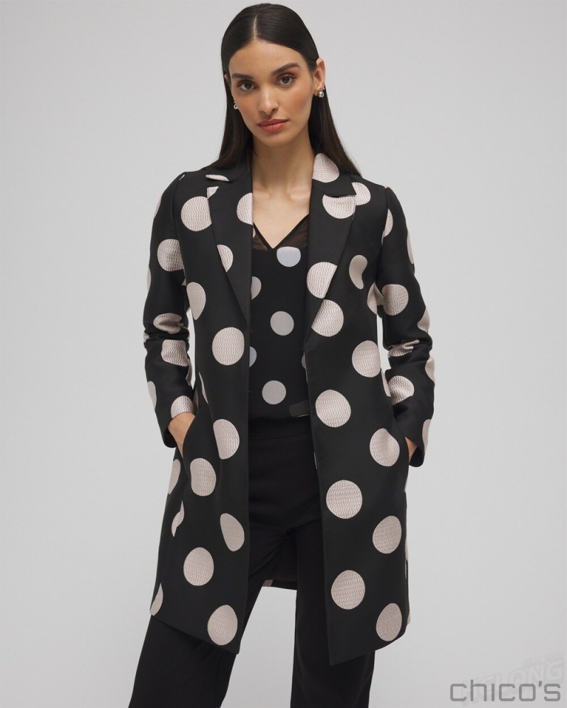 Chico's Polka Dot Jacquard Topper Jackets & Coats Black | 679-NQEUKX