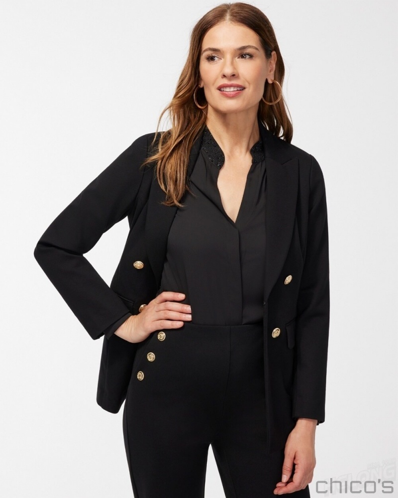 Chico's Ponte Blazer Jackets & Coats Black | 697-RGBDLN