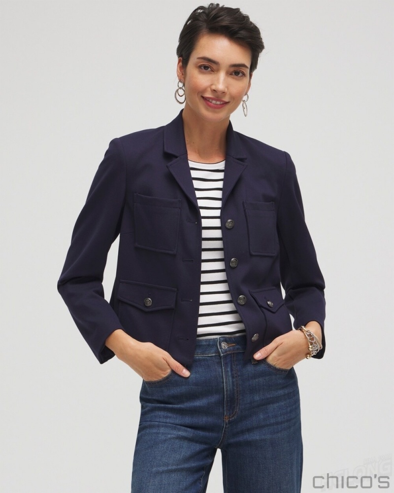 Chico's Ponte Cropped Jacket Jackets & Coats Ink | 967-XBFMEW