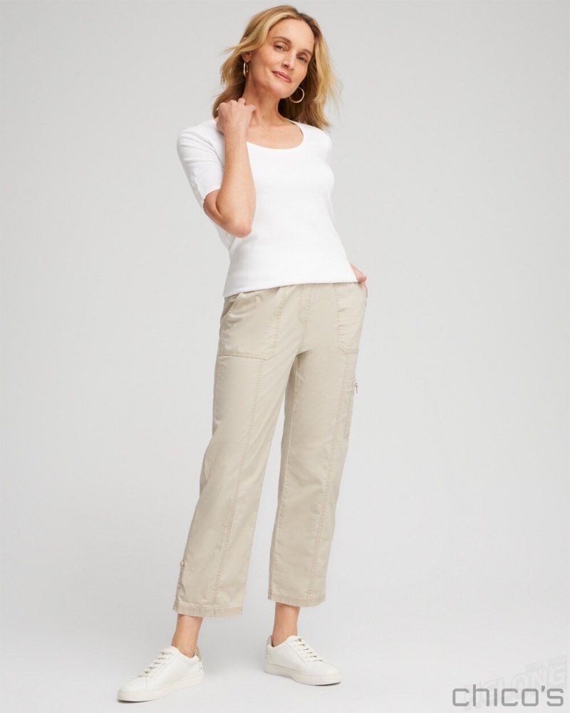 Chico's Poplin Cropped Pants Pants Classic Khaki | 318-HXPJFN