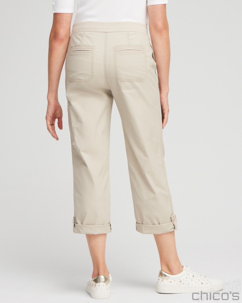 Chico's Poplin Cropped Pants Pants Classic Khaki | 318-HXPJFN