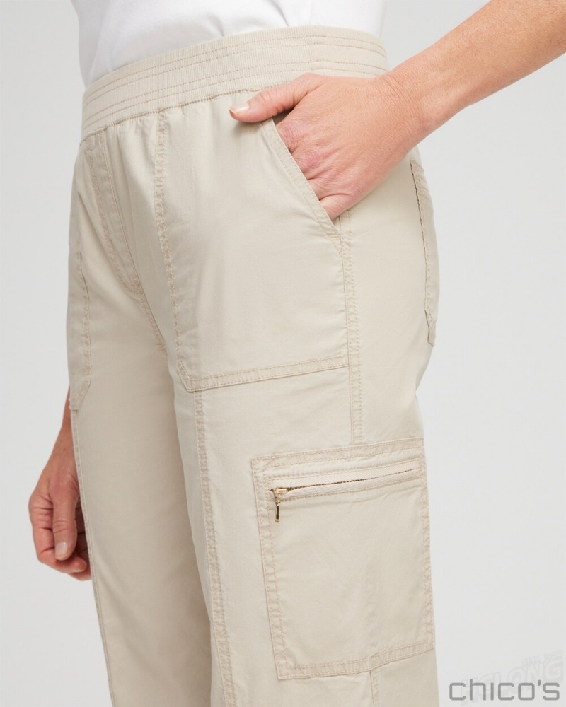 Chico's Poplin Cropped Pants Pants Classic Khaki | 318-HXPJFN