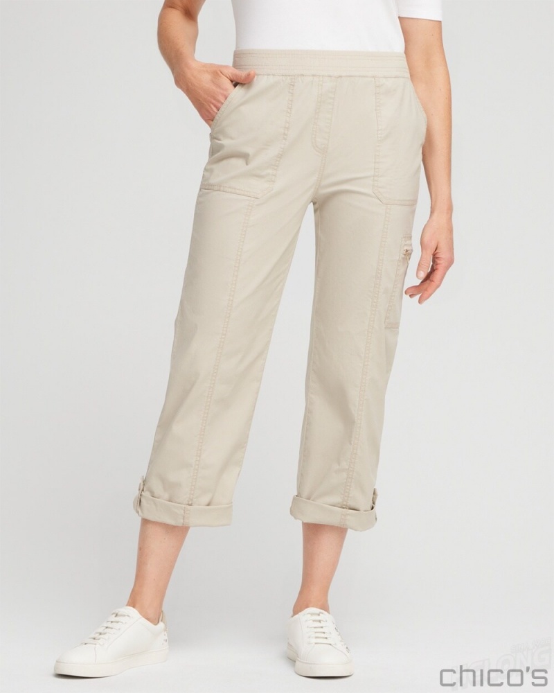 Chico\'s Poplin Cropped Pants Pants Classic Khaki | 318-HXPJFN