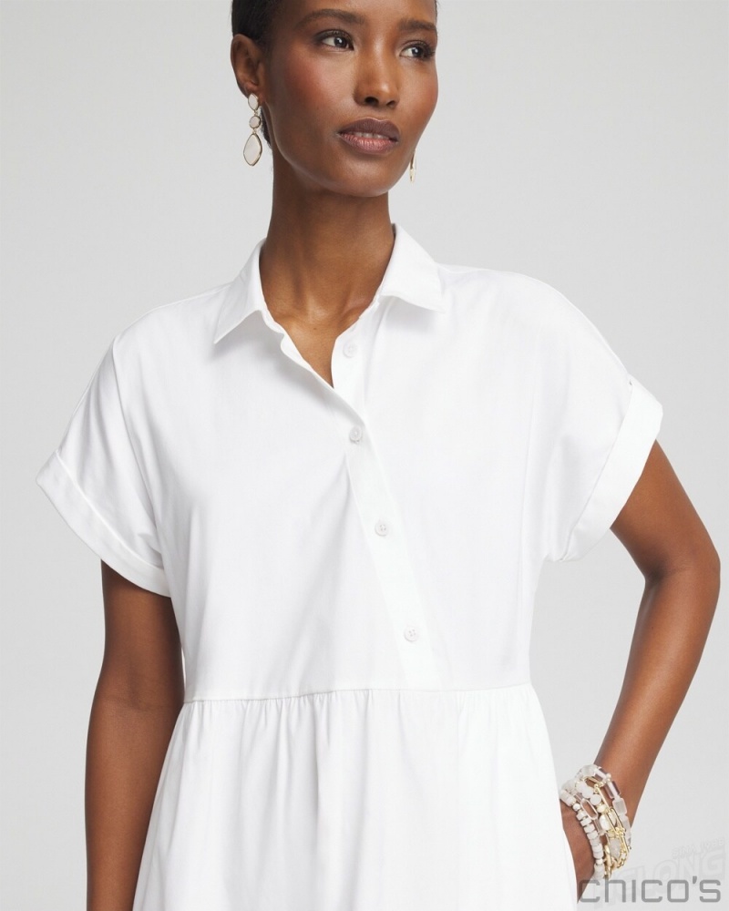 Chico's Poplin Diagonal Button Front Dress Dresses Alabaster | 708-ZJMRAD