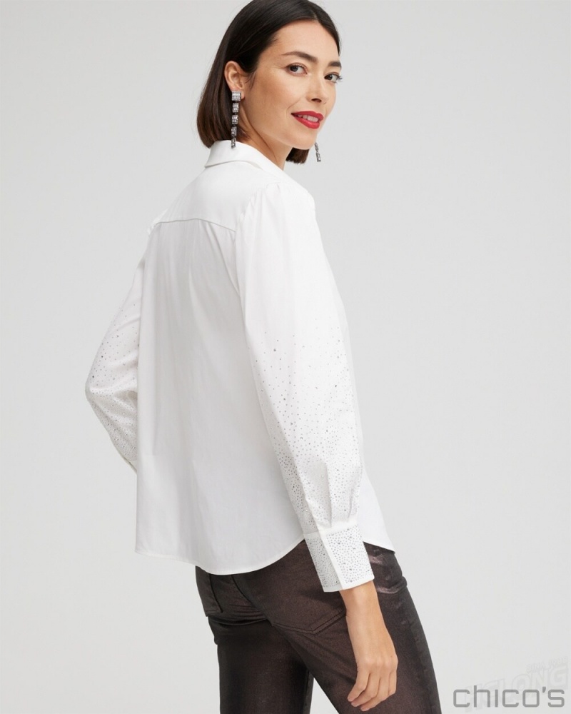 Chico's Poplin Embellished Sleeve Shirt Blouses & Shirts Alabaster | 729-BRWLEX