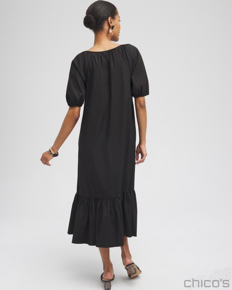 Chico's Poplin Ladder Detail Dress Dresses Black | 268-JCWMGN