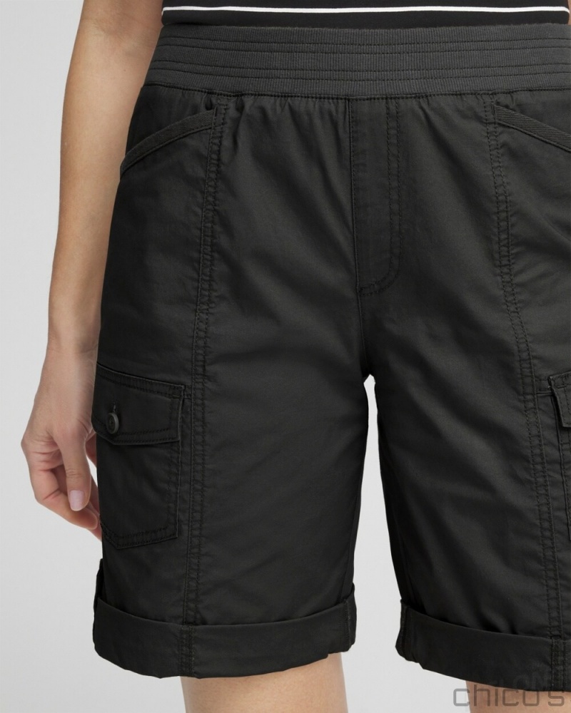 Chico's Poplin Roll Tab Shorts Shorts Ebony Black | 297-UXEWYB