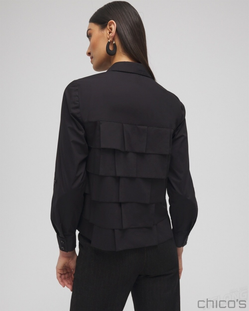 Chico's Poplin Ruffle Shirt Blouses & Shirts Black | 913-KRUSPL