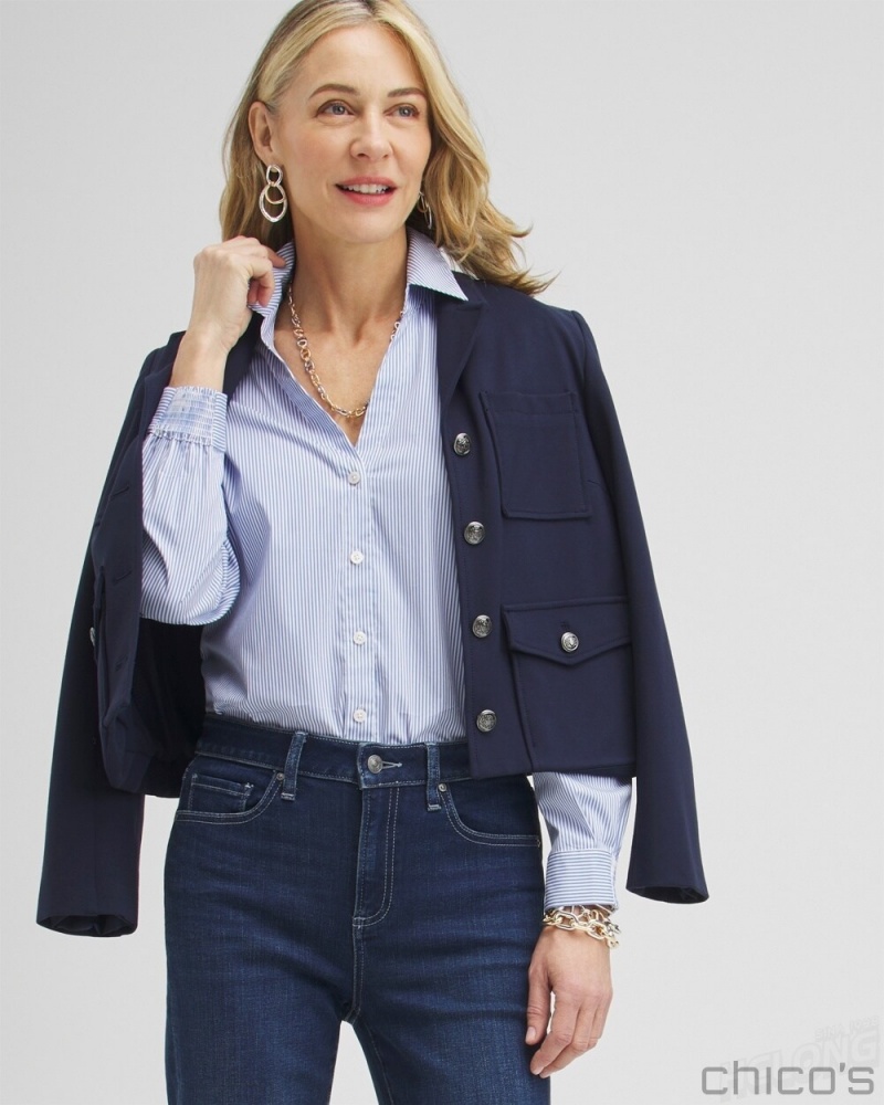 Chico's Poplin Stripe Shirt Blouses & Shirts French Blue | 834-WXLEIT