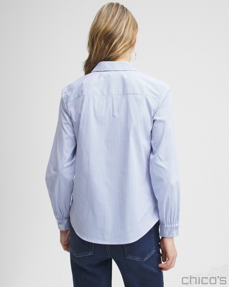 Chico's Poplin Stripe Shirt Blouses & Shirts French Blue | 834-WXLEIT