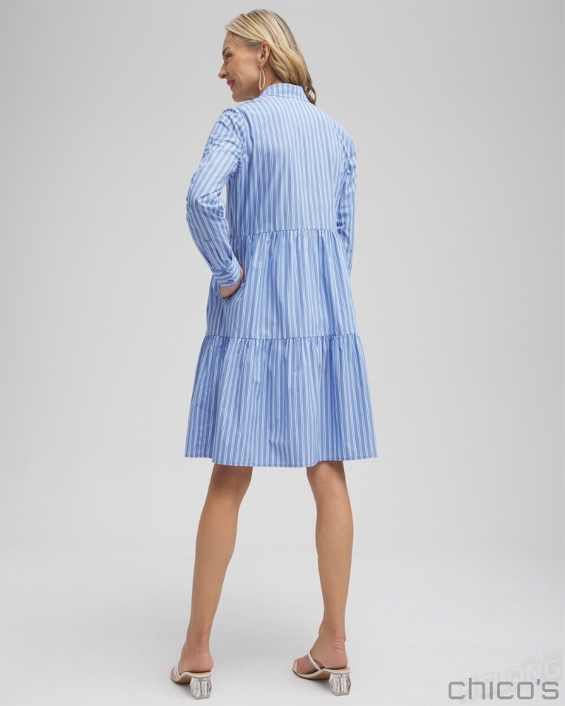 Chico's Poplin Stripe Shirt Dress Dresses French Blue | 869-QGFODV